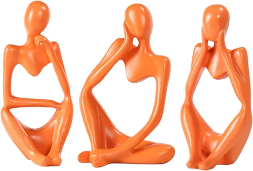 Vista 9 de BMLCGJ Estatua del pensador dorada, escultura de arte abstracto decorativa, figuras coleccionables de resina dorada para decoración del hogar, sala
