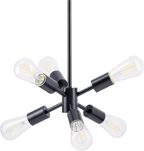 Vista 12 de Linea di Liara Stella - Lámpara Sputnik mediana negra de mediados de siglo, moderna lámpara de araña de techo Sputnik, lámpara colgante Starburst