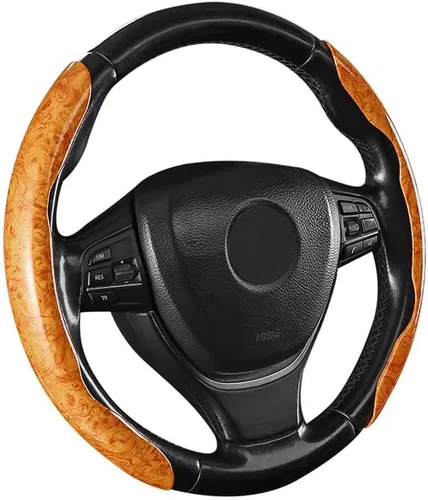 Vista 8 de Funda para volante de automóvil segmentado de grano de madera con forro antideslizante, ajuste universal para la mayoría de accesorios interiores
