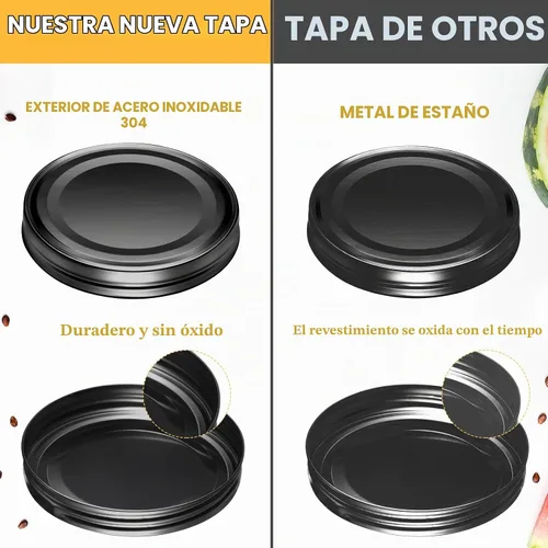Vista 7 de Uiifan 2 Piezas de Reemplazo de Tapas de Tarro de Albañil de Acero Inoxidable 304 Boca Ancha de Conserva Herméticas Tapas Reutilizables Antióxido