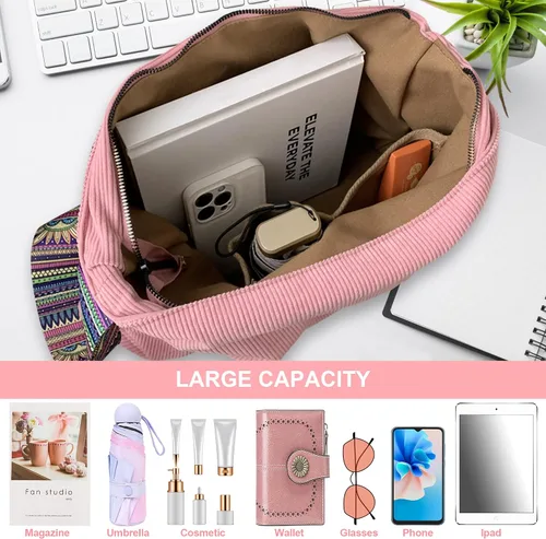 Vista 2 de Bolso de mano de pana para mujer, bolso cruzado Hobo para mujer con correa de guitarra, bolso de mensajero de lona para la escuela, el trabajo