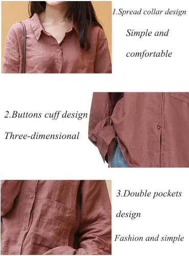 Vista 4 de Minibee Blusa de manga larga con botones para mujer túnica de algodón alta y baja