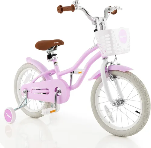 Vista 15 de BABY JOY Bicicleta infantil, 12 14 16 18 20 pulgadas, para niños y niñas, con asiento ajustable, cesta removible, freno de mano y freno