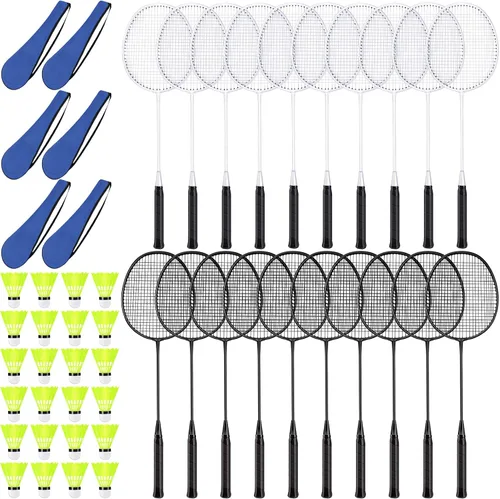 Vista 11 de Juego de 20 raquetas de bádminton con 24 volantes y 6 bolsas de transporte, raquetas de bádminton resistentes y ligeras para adultos principiantes