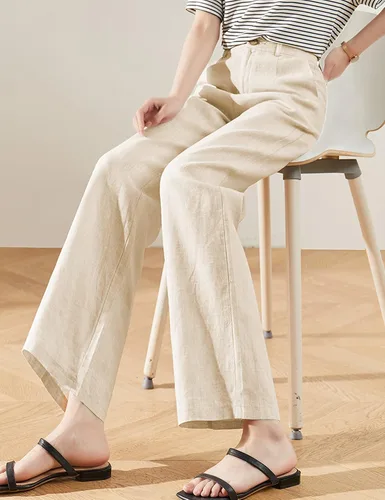 Vista 5 de Hooever - Pantalones casuales de cintura alta y pierna ancha, rectos con botones para mujer