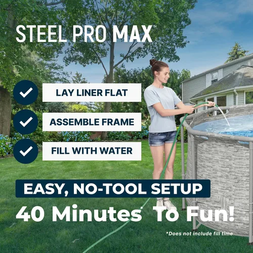 Vista 9 de Bestway Power Steel Swim Vista Series II juego de piscina de 14 pies x 8 pies 2 pulgadas x 39.5 pulgadas para exteriores sobre el suelo con bomba