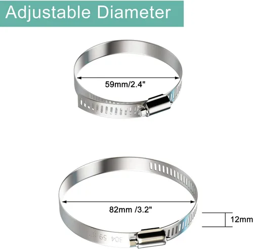 Vista 3 de NEBURORA Abrazadera de manguera de 3 pulgadas ajustable de acero inoxidable 304, paquete de 4 abrazaderas de engranaje helicoidal de 2.4 a 3.2