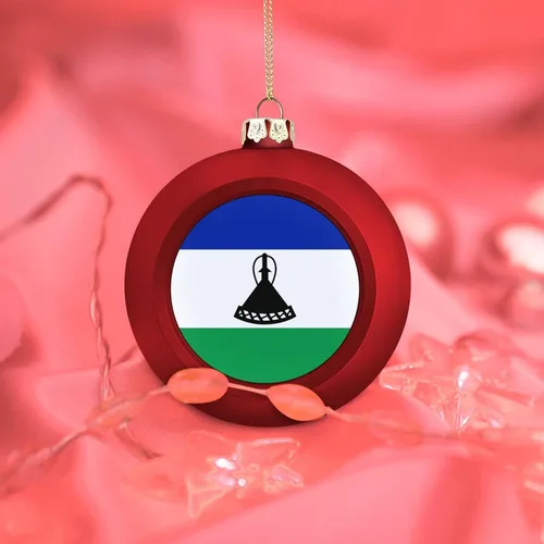 Vista 7 de Adornos de bola de Navidad de Lesotho roja, adorno de bola de bandera de Lesotho, adornos de Navidad de bandera nacional para árbol de Navidad, Año