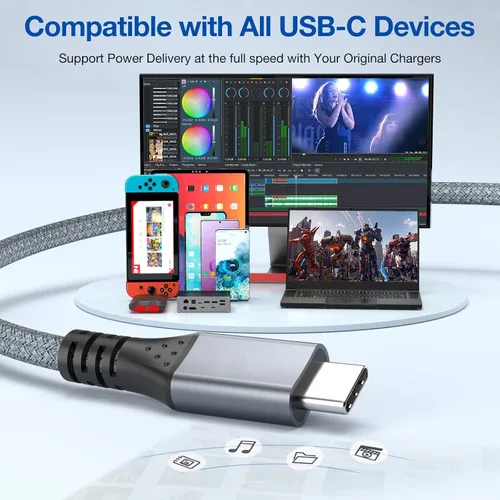 Vista 6 de Cable de datos USB C 3.2 Gen2X2 de 20 Gbps de 3.3 pies, USB C a USB C, cable de video 4K, cable de carga rápida PD de 240 W tipo C a C para iPhone