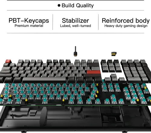 Vista 4 de Hexgears Teclado mecánico inalámbrico X5 con interruptor azul de caja Kaihl, teclado de computadora de caballero oscuro para juegos, escribir