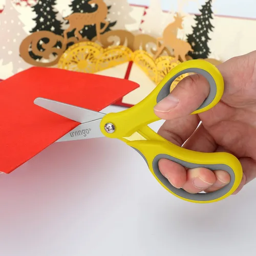 Vista 6 de LIVINGO Paquete de 3 tijeras para niños de 5 pulgadas, para zurdos y diestros, de acero inoxidable, para niños preescolares con cubierta