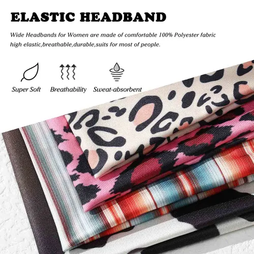 Vista 6 de Olbye Diademas bohemias anchas elásticas y antideslizantes para mujer y niña - para entrenamiento, yoga, correr, banda para el sudor, pañuelos
