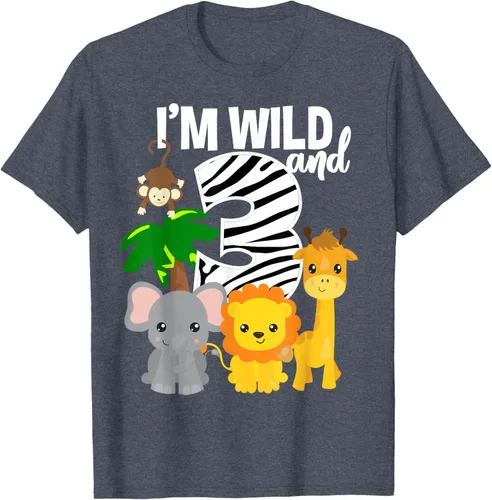 Vista 66 de Camiseta de cumpleaños con temática de zoológico de I'm Wild and 3, Negro, S