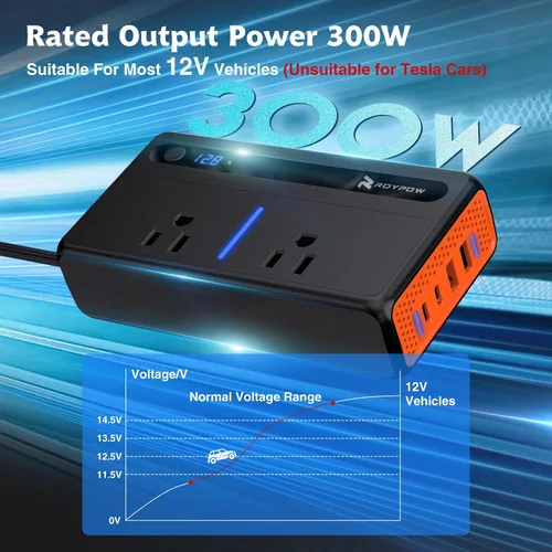 Vista 5 de RoyPow Inversor de corriente para automóvil de 200 W, inversor de corriente CC de 12 V a 110 V CA con puerto para encendedor de cigarrillos