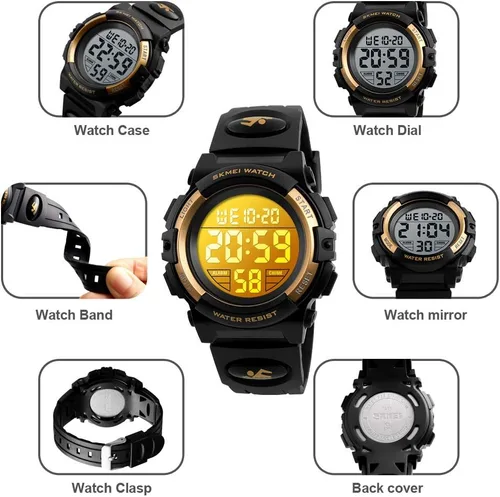 Vista 6 de Reloj digital deportivo impermeable para niños, reloj despertador de 1224 H, cronómetro, calendario de 3 a 15 años, reloj de pulsera para niños