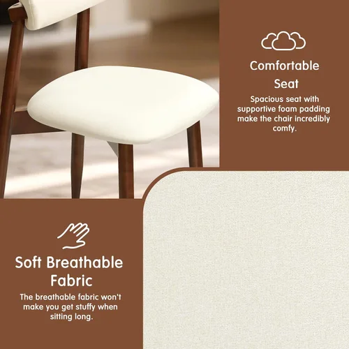 Vista 7 de CHUN YI Juego de 2 sillas de comedor tapizadas de madera maciza, sillas auxiliares de cocina de tela moderna de mediados de siglo con respaldo Beige