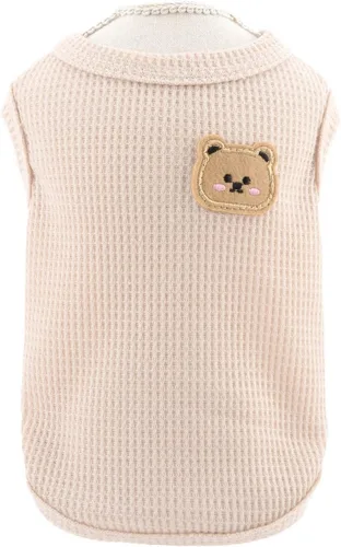 Vista 5 de SMALLLEE_LUCKY_STORE Camiseta sin mangas de punto gofre con bonito oso para cachorros, para perros pequeños, gatos, niños y niñas, camiseta