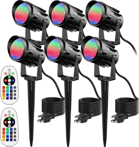 Vista 10 de Focos RGB para exteriores, foco RGB de 12 W, luces de paisaje que cambian de color para patio, jardín, camino, 120 V, impermeable, iluminación