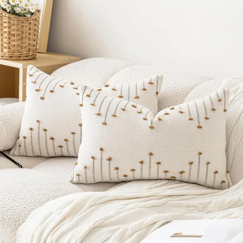 Vista 11 de LILEPOY Juego de 2 fundas de cojín boho de 18 x 18 pulgadas, fundas decorativas texturizadas estilo rústico moderno, fundas cuadradas para cojines