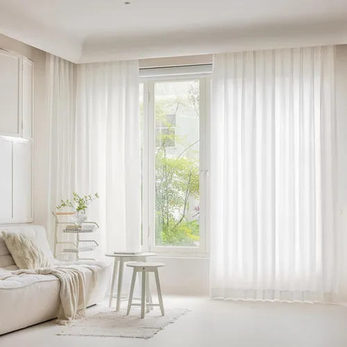 Vista 13 de 2 paneles de cortinas traslúcidas blancas de 54 pulgadas de largo, paneles transparentes de lino con textura para ventana, cortinas plisadas