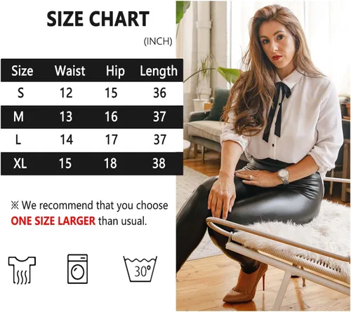 Vista 7 de Leggings de piel sintética para mujer, cintura alta, sexy, levantamiento de glúteos, poliuretano elástico con forro polar fino