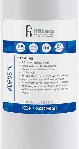 Vista 2 de Filtro de agua KDF/GAC para cloro, sabor, olor, metales pesados, óxido, 2.5 x 10 pulgadas