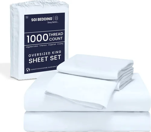 Vista 11 de SGI Bedding 108" x 108" Juego de sábanas de 4 piezas de tamaño Alaskan King de 1000 hilos 100% de algodón egipcio - Sábanas de bolsillo profundo