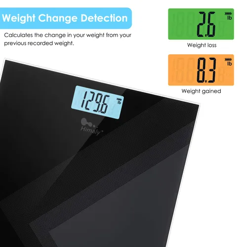 Vista 4 de himaly Báscula digital de peso corporal, báscula de baño recargable tipo C con tecnología Step-On, pantalla de luz trasera, escala de peso digital