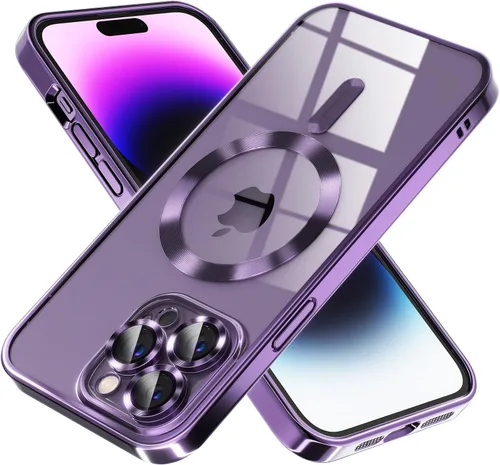 Vista 9 de Misea Funda magnética transparente para iPhone 14 Pro Max [compatible con MagSafe] [Nunca amarilla] [Protección contra caídas de grado militar] Negro