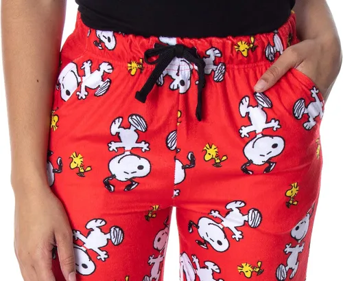Vista 3 de Peanuts Snoopy And Woodstock - Pantalones de pijama de forro polar suave al tacto para mujer