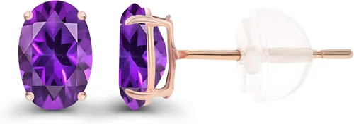 Vista 2 de Aretes de plata de ley 925 maciza chapados en oro de 0.276 x 0.197 in ovalados con piedra natal genuina para mujer, aretes de tuerca con piedras