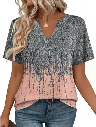Vista 29 de Zeagoo Camisetas de manga corta con cuello en V para mujer, bonitas, elegantes, casuales, para negocios, trabajo, blusa