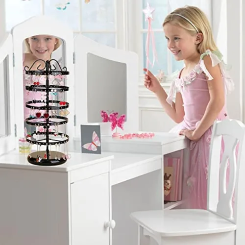 Vista 3 de Soporte organizador de joyas, 220 pares de soportes para pendientes, 220 agujeros, soporte de metal, torres colgantes, giratorio y ajustable, negro