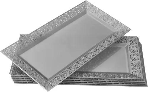Vista 14 de Silver Spoons Bandejas de encaje desechables para bodas y cenas de lujo 6 piezas Oro 14' x 7.5