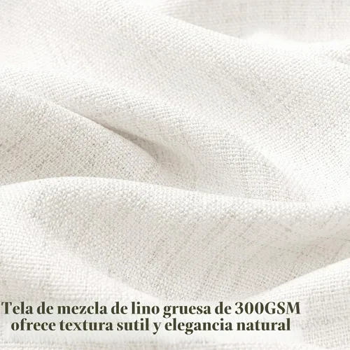 Vista 2 de Cortinas de lino blanco roto de 96 pulgadas de largo, juego de 2 Beige Blanco