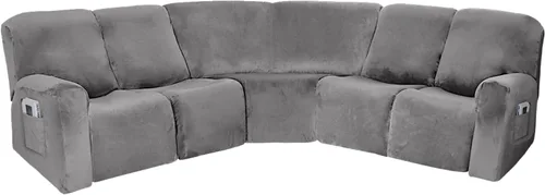 Vista 11 de cjc Fundas de terciopelo para sofá modular, funda reversible en forma de L, protector de sofá reclinable para sala de estar