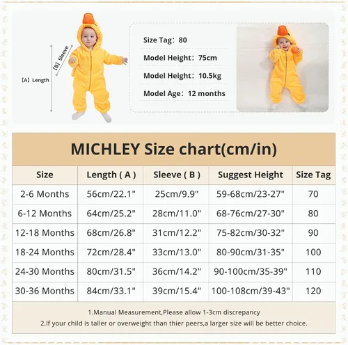 Vista 3 de MICHLEY Disfraz unisex de animal para bebé overol con capucha para invierno otoño Halloween cosplay Pato