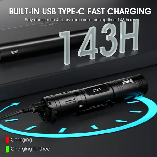 Vista 5 de WUBEN L50 linterna táctica, linterna recargable de 1200 lúmenes de alto brillo, luz LED impermeable IP68 con 5 modos, linterna de mano EDC