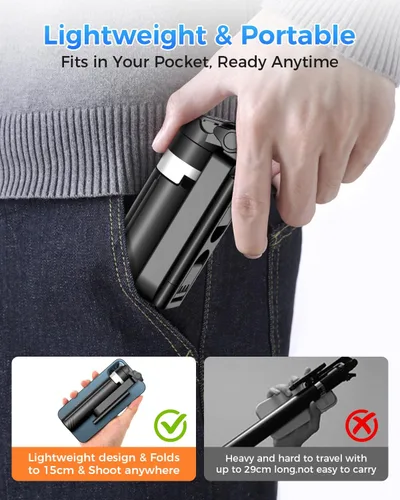 Vista 2 de Trípode para teléfono 3 en 1 con luces LED y control remoto, soporte de trípode extensible para selfie, portátil compacto con control remoto
