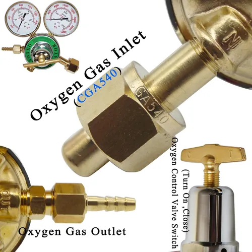 Vista 3 de Medidores de gas de soldadura duales, oxígeno (CGA-540) y acetileno (CGA-510) Combo de reguladores (2 PCS), regulador de soldador de gas de calibre
