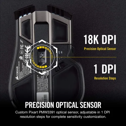 Vista 5 de Corsair Ironclaw Wireless RGB - Mouse para juegos FPS y MOBA - Sensor óptico de 18,000 DPI - Sub-1 ms SLIPSTREAM inalámbrico