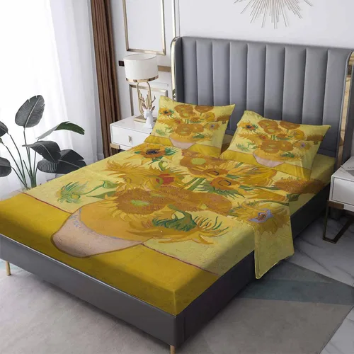 Vista 8 de Juego de sábanas impresionistas con estampado de flores de almendra, tamaño individual, juego de sábanas de microfibra súper suave con patrón de 3