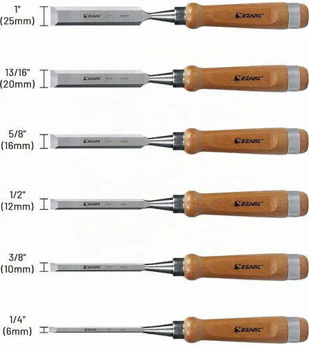 Vista 4 de EZARC Juego de herramientas de cincel de madera de 6 piezas, kit de cincel de tallado de carpintería con estuche de madera prémium para carpintero