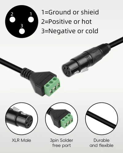 Vista 4 de GELRHONR Paquete de 2 cables convertidores XLR hembra a 3 pines sin soldadura de 11.8 in, para micrófono de estudio, altavoces, grabación en vivo