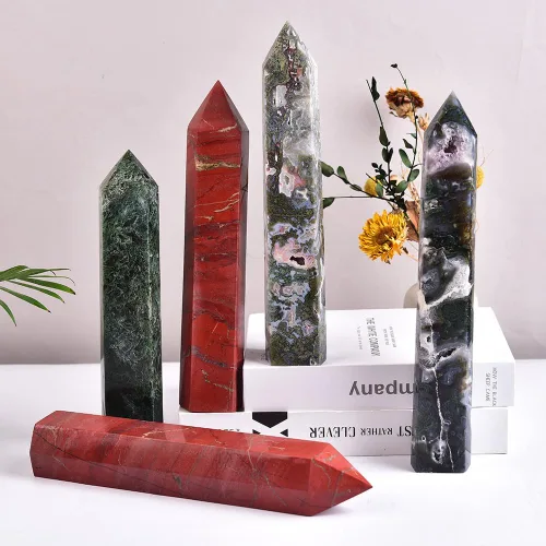 Vista 5 de Torre de cristal de ágata musgo de 10 a 12 pulgadas, gran punto de cristal curativo, obelisco, reiki, energía, meditación, regalo de decoración