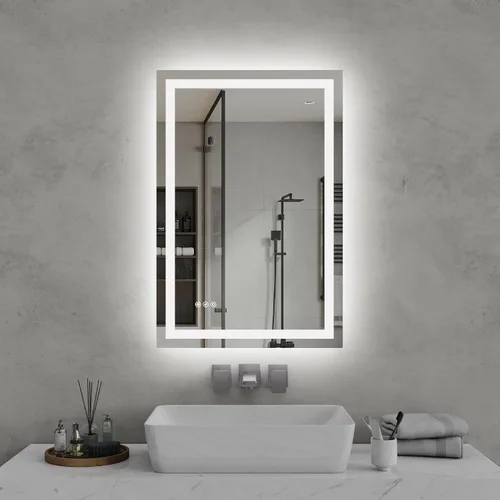 Vista 10 de Espejo LED para baño de 20 x 28 pulgadas, espejo de tocador de baño con luces, espejo iluminado antivaho montado en la pared, espejo iluminado
