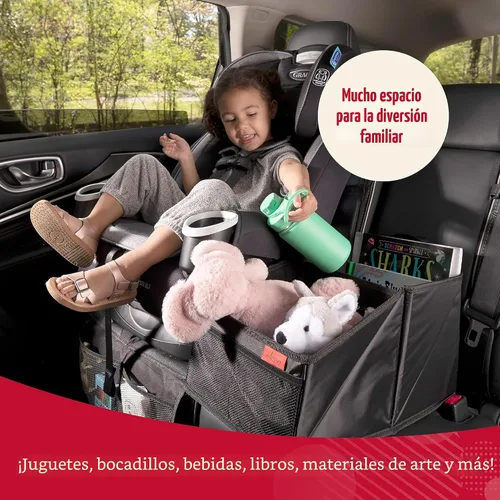 Vista 4 de Lusso Gear Organizador de asiento de automóvil, portavasos integrados y bolsillos de malla, organizador plegable para asiento trasero con asas