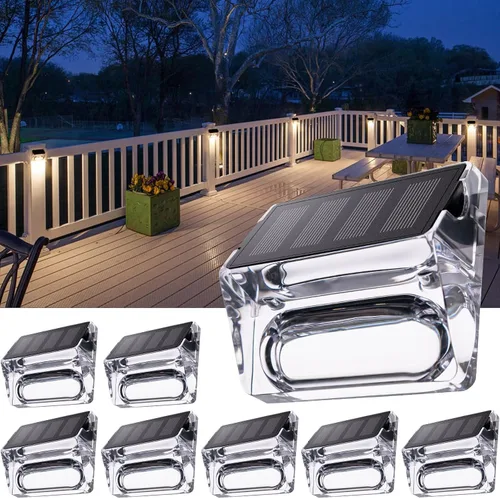 Vista 10 de Qualdout Paquete de 8 luces solares para exteriores, luces solares impermeables para cubierta con lente acrílica transparente, luces solares blancas