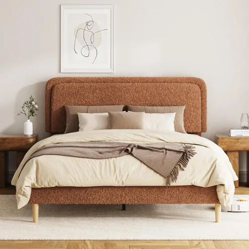 Vista 11 de Boucle Upholstered Bed Frame with Adjustable Headboard Height, No Box Spring Needed, Noise Free Platform Bed Frame, Teddy Soft Fabric Bed Base, 1000