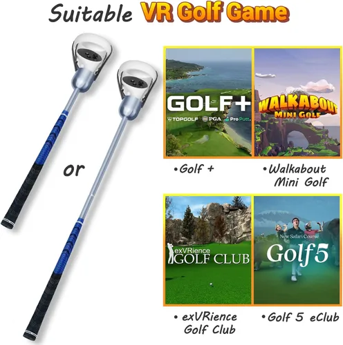 Vista 7 de Adjustable Length VR Golf Club Attachment for Oculus Quest 2 Meta Quest 2, Aluminum Extended Golf Club Handle Accessory with Realistic Rubber Grip&